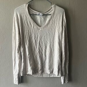 Athleta Beige V neck Long Sleeve Top Size Small P